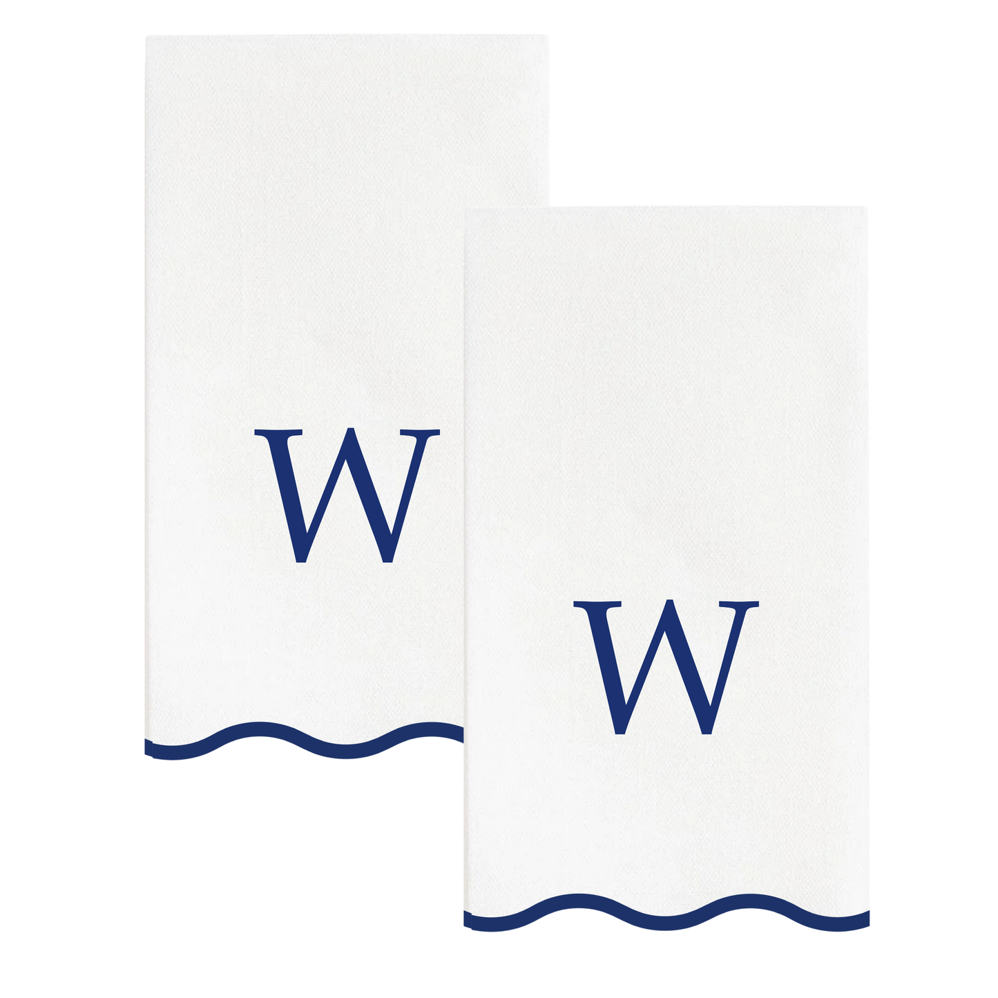 W Initials Letter Monogram Paper Napkins - Blue and White Scalloped