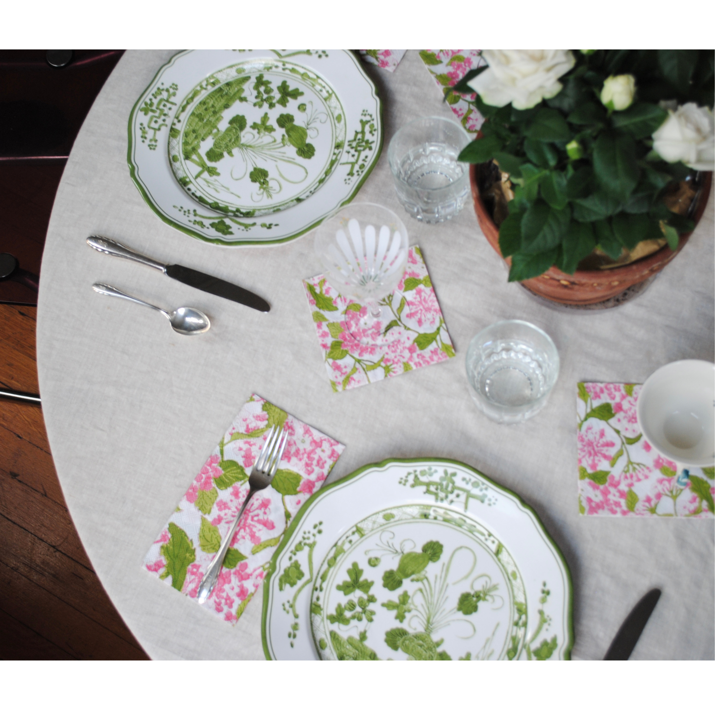 Pink Hydrangea Block Print guest napkins - case of 5