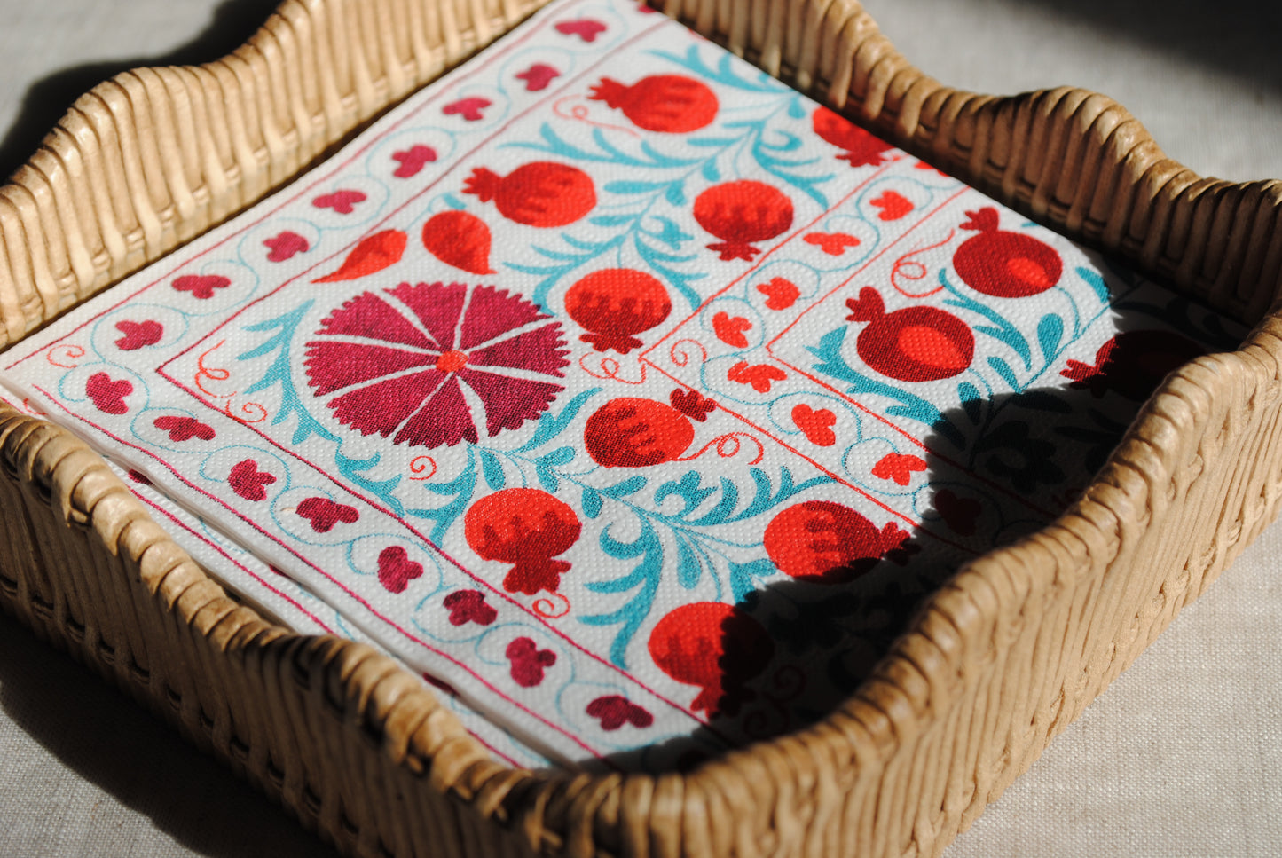 Pomegranate Block Print Suzani Cocktail Napkins