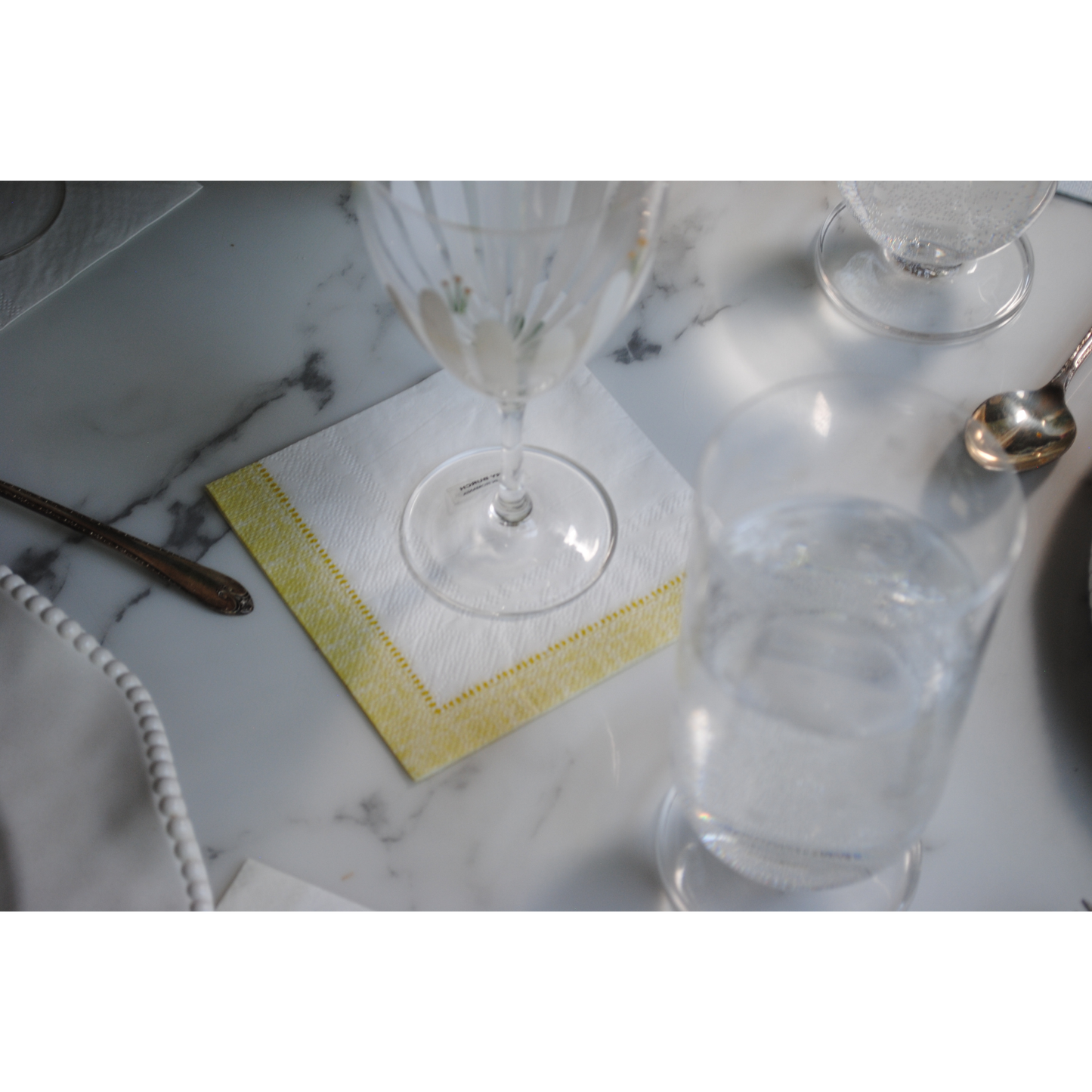 Yellow Linen Border Cocktail Napkins - Case of 5