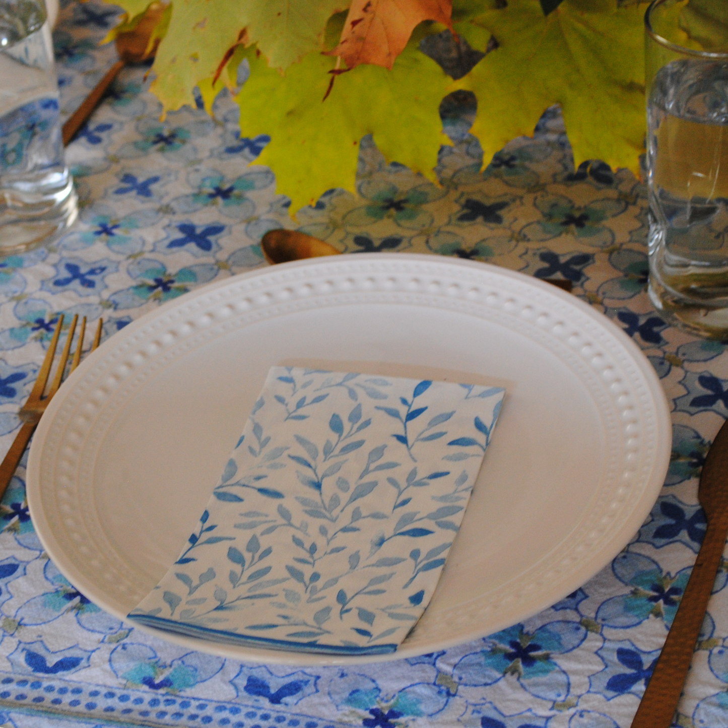 Blue Leaves Guest Napkins