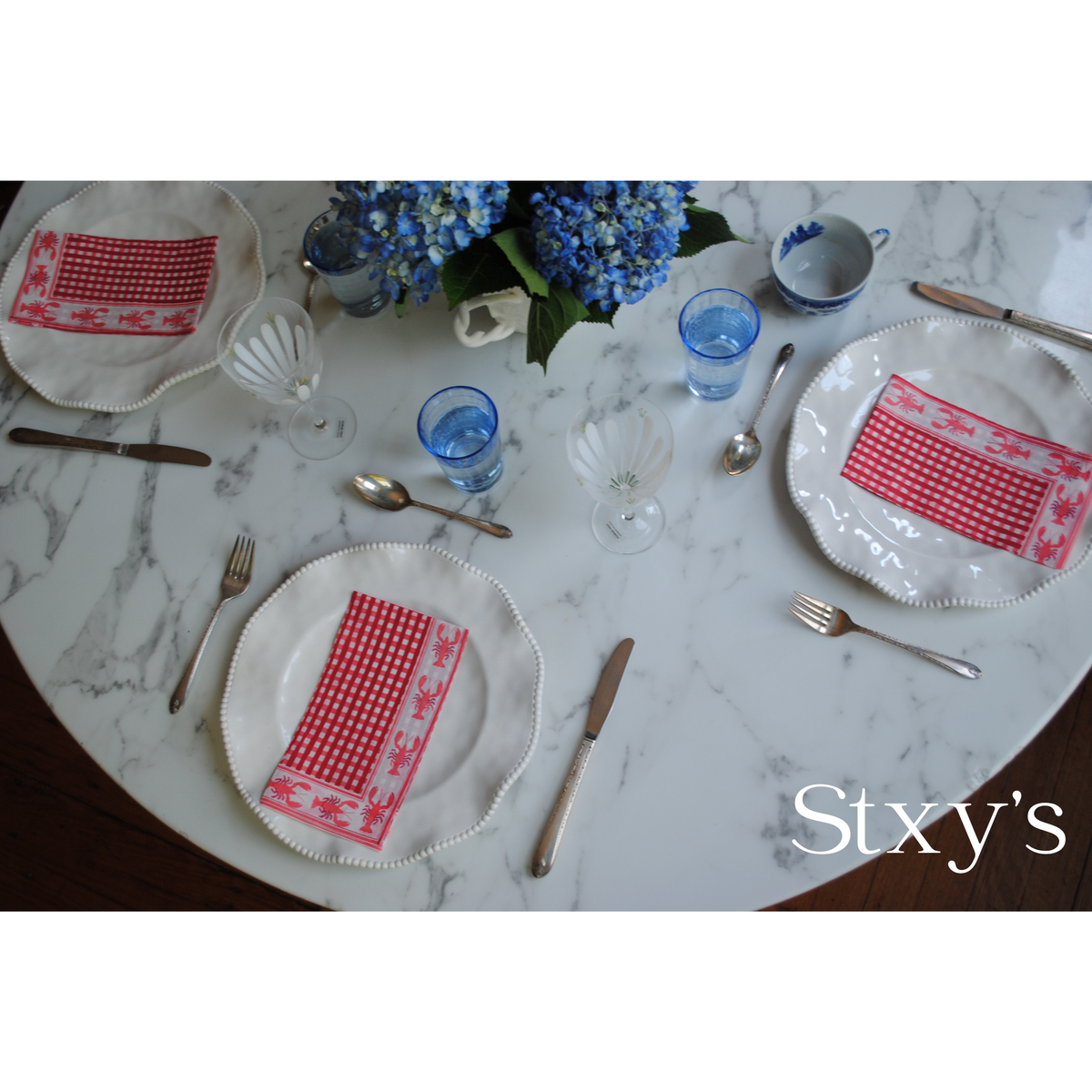 Lobster Block Print Paper Guest Napkins