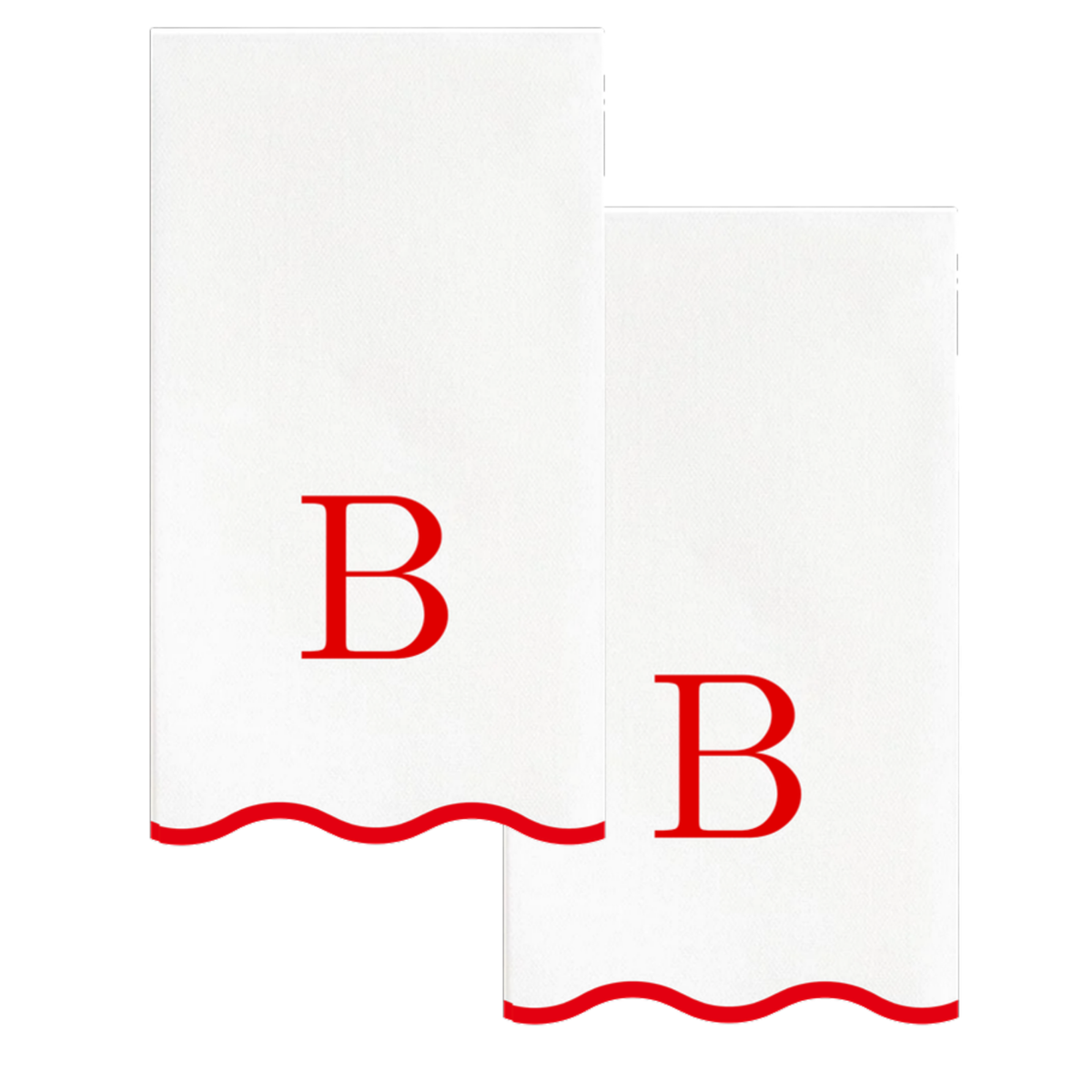 B red scalloped monogram guest napkin