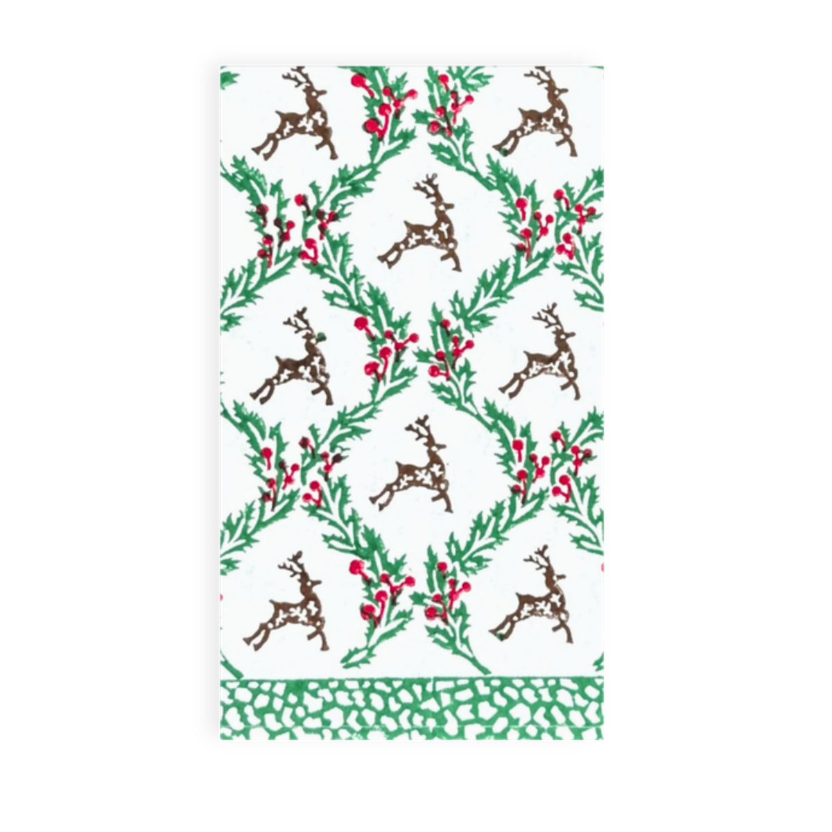 Holly and Deer Block Print Paper Guest Napkins