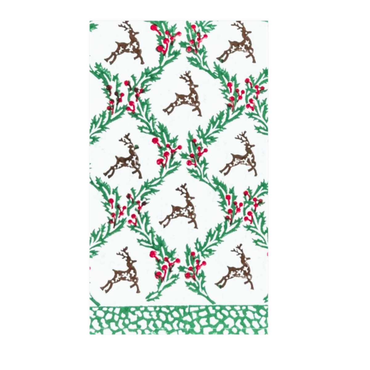 Holly and Deer Block Print Paper Guest Napkins