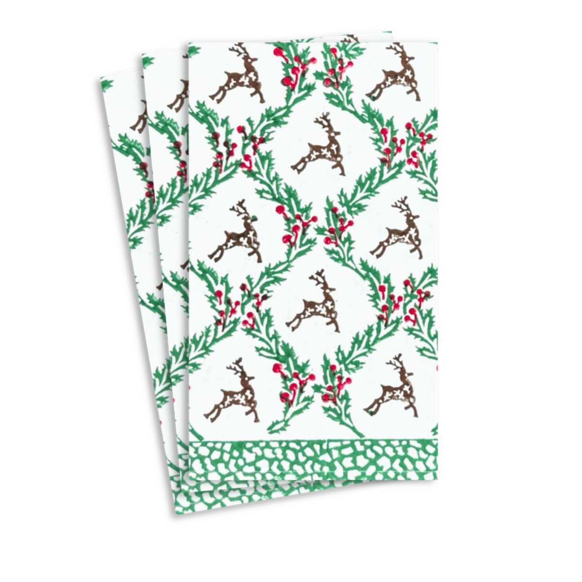 Holly and Deer Block Print Paper Guest Napkins