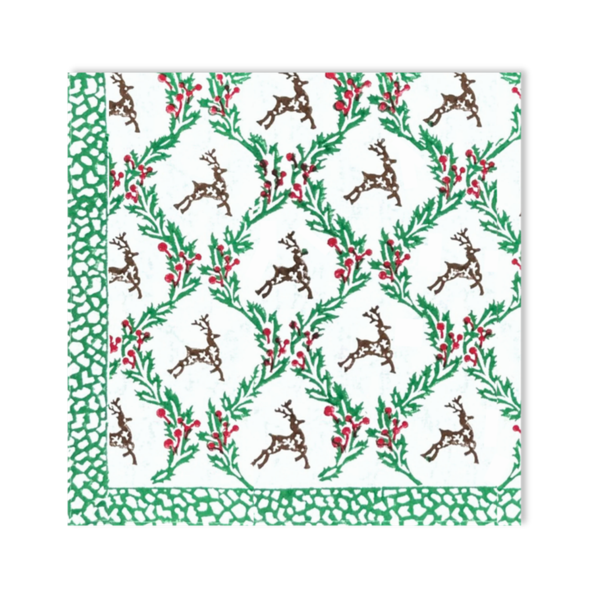 Holly and Deer Block Print Paper Cocktail Napkins