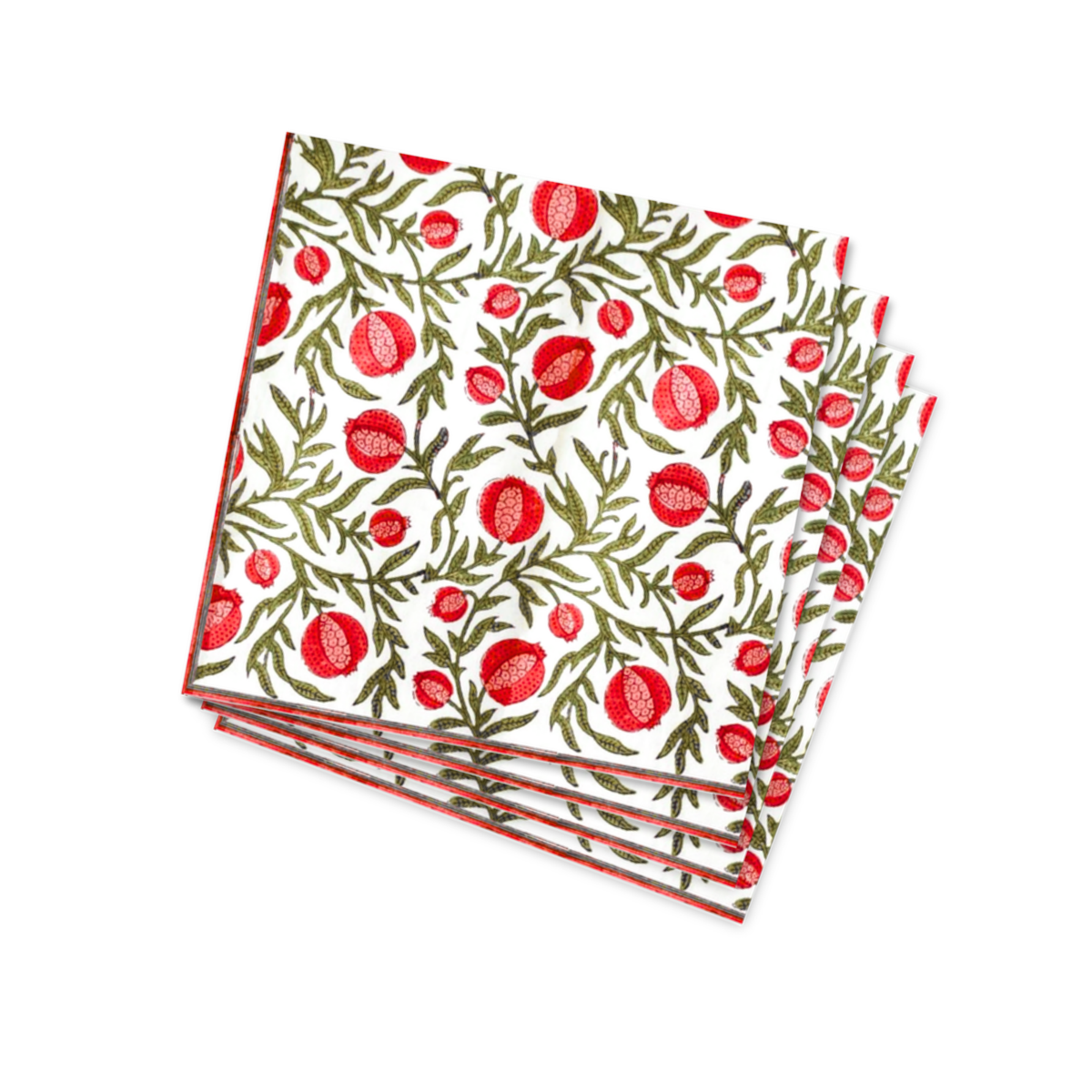 Red Pomegranate Block Print Paper Cocktail Napkins