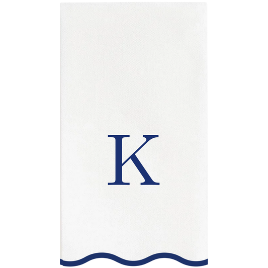 K Initials Letter Monogram Paper Napkins - Blue and White Scalloped
