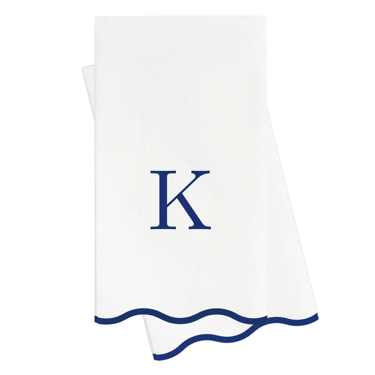 K Initials Letter Monogram Paper Napkins - Blue and White Scalloped