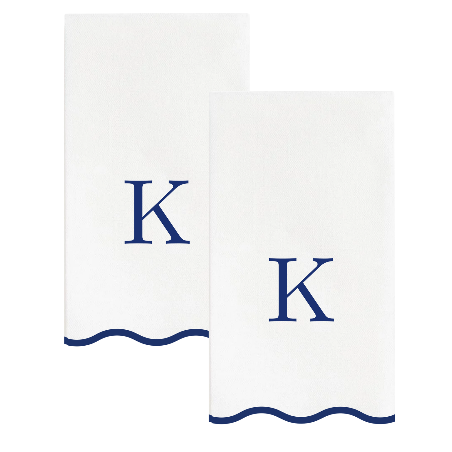 K Initials Letter Monogram Paper Napkins - Blue and White Scalloped