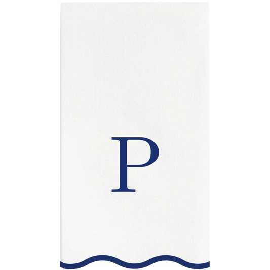 P Initials Letter Monogram Paper Napkins - Blue and White Scalloped