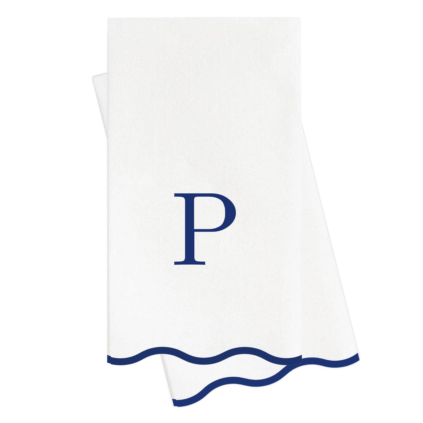 P Initials Letter Monogram Paper Napkins - Blue and White Scalloped