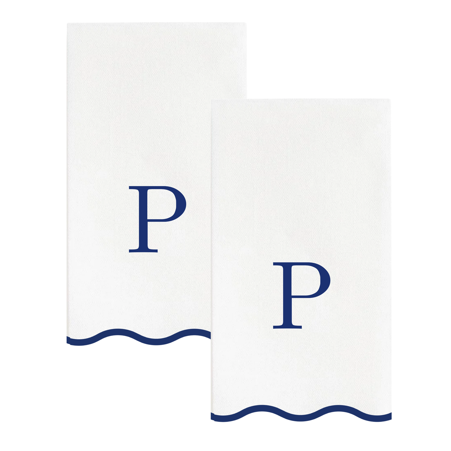 P Initials Letter Monogram Paper Napkins - Blue and White Scalloped