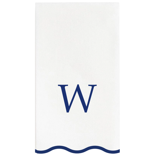 W Initials Letter Monogram Paper Napkins - Blue and White Scalloped