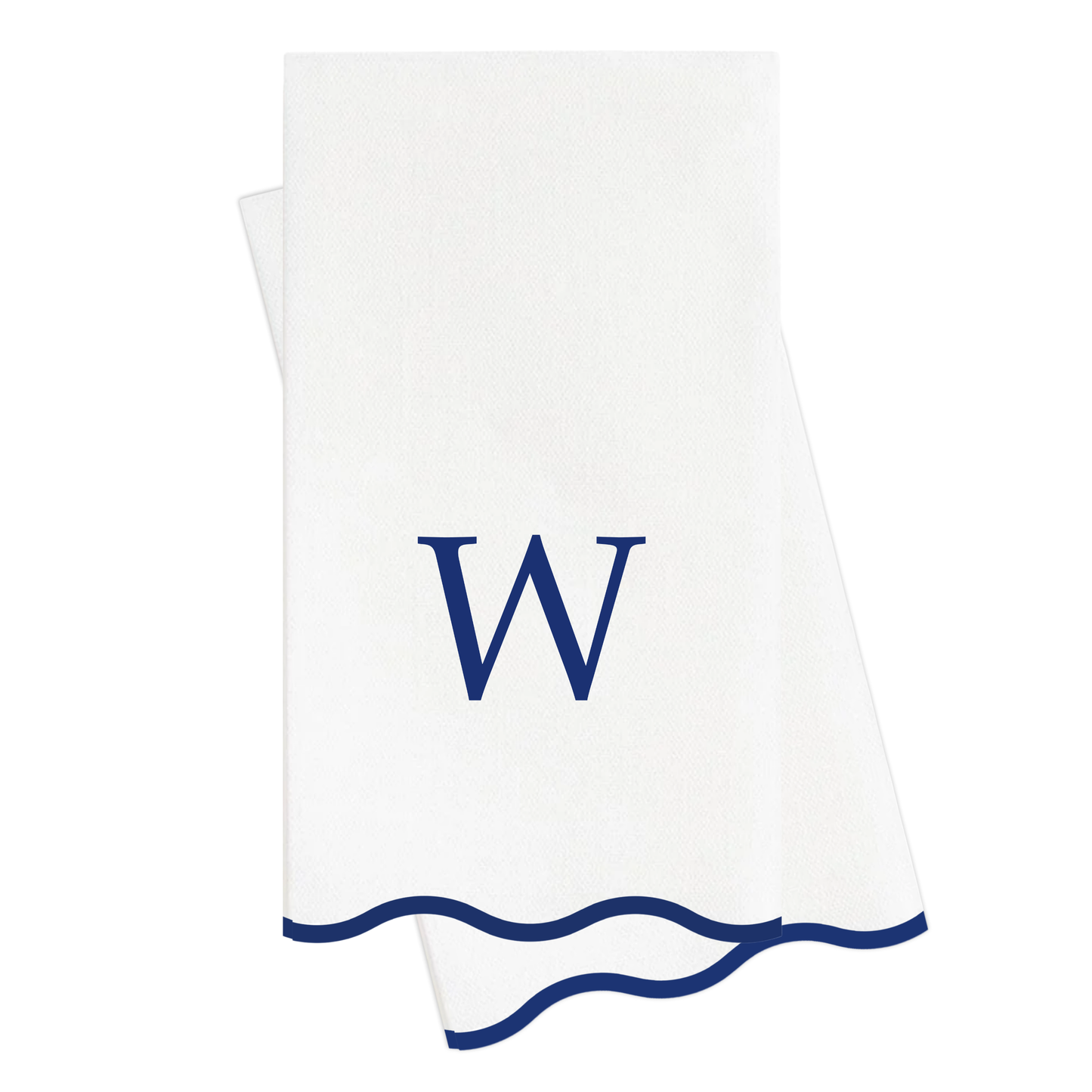 W Initials Letter Monogram Paper Napkins - Blue and White Scalloped