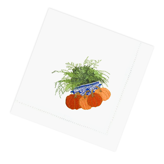 Fall Paper Cocktail Napkins with Chinoiserie and Pumpkins