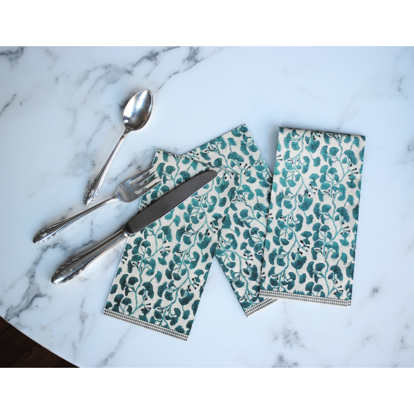 Ginkgo Leaves Block-Print Floral Paper Guest Napkins