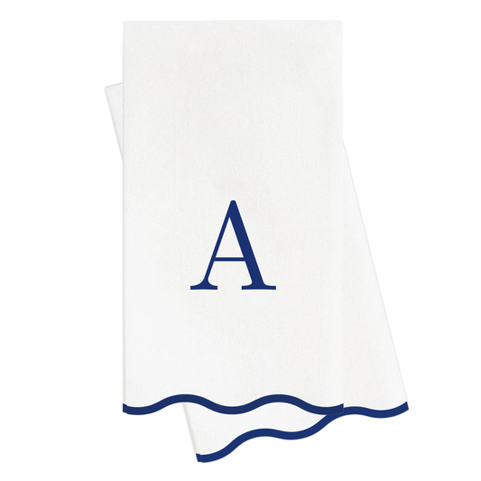 A Initials Letter Monogram Paper Napkins - Blue and White Scalloped
