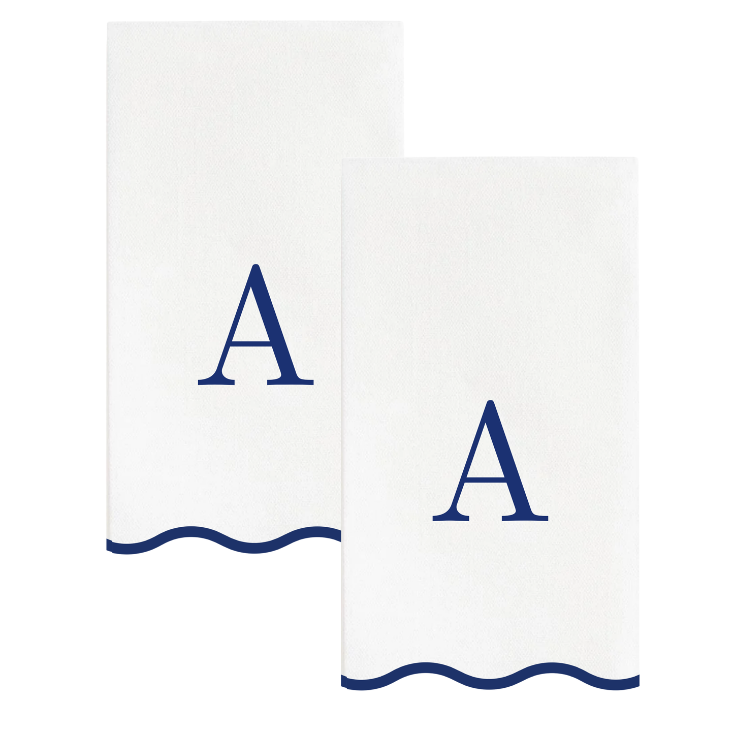 A Initials Letter Monogram Paper Napkins - Blue and White Scalloped