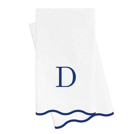 D Initials Letter Monogram Paper Napkins - Blue and White Scalloped
