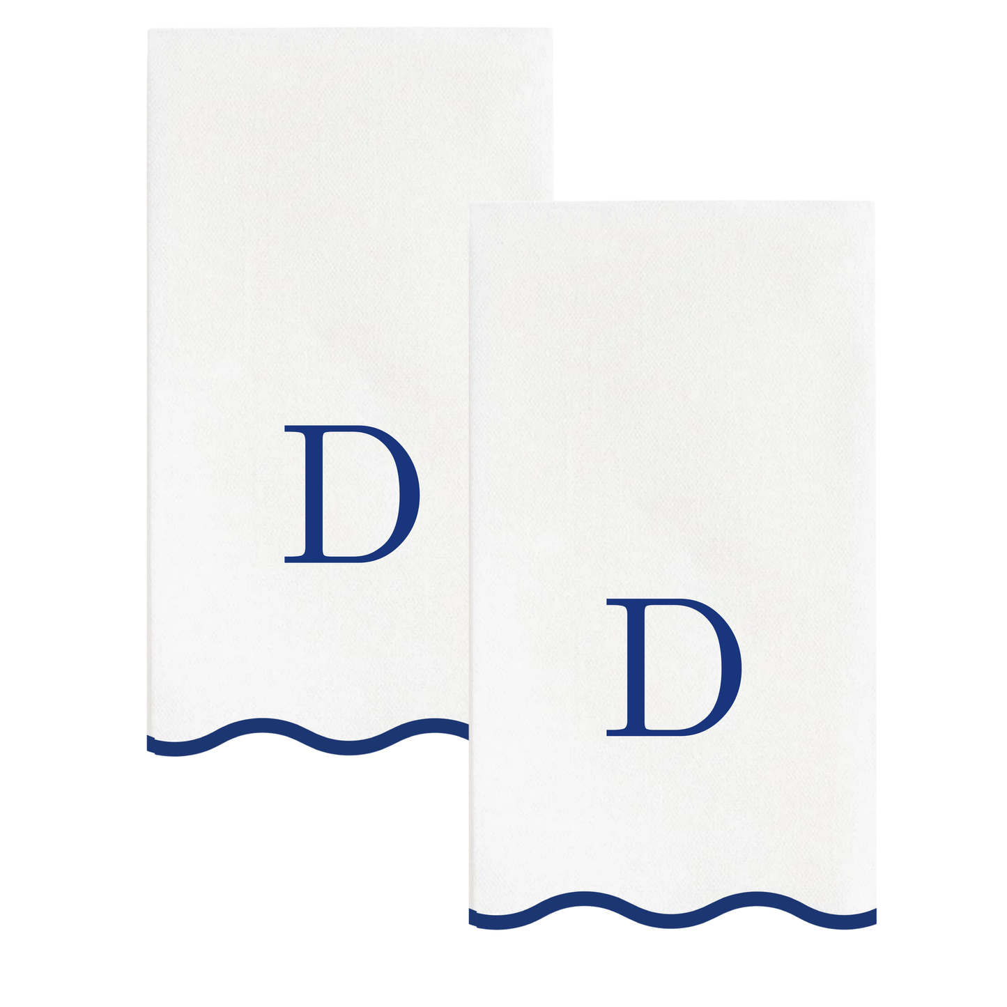 D Initials Letter Monogram Paper Napkins - Blue and White Scalloped