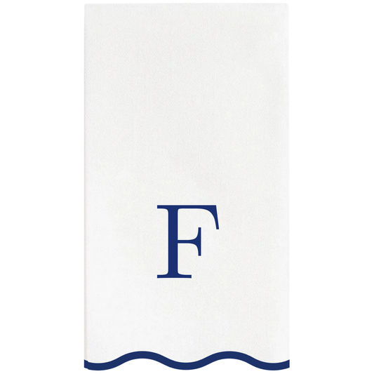 F Initials Letter Monogram Paper Napkins - Blue and White Scalloped