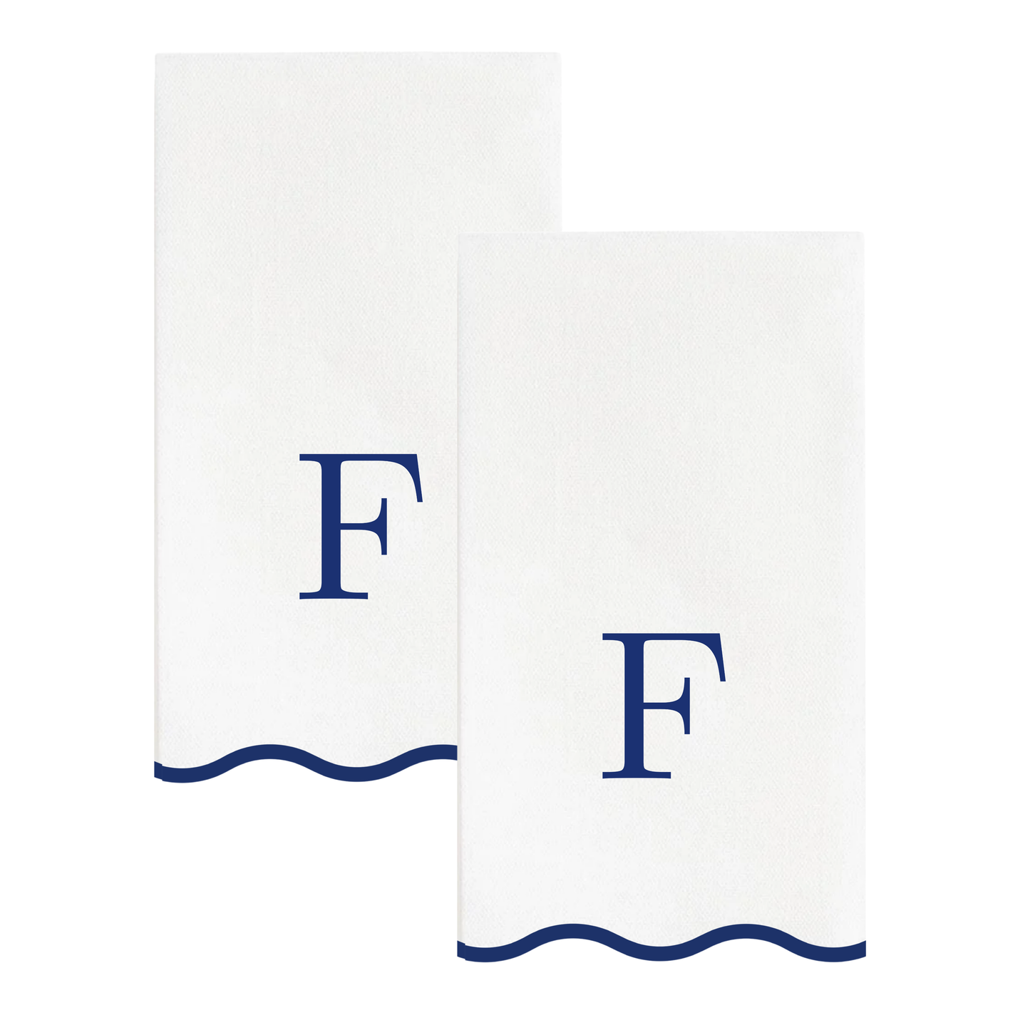 F Initials Letter Monogram Paper Napkins - Blue and White Scalloped