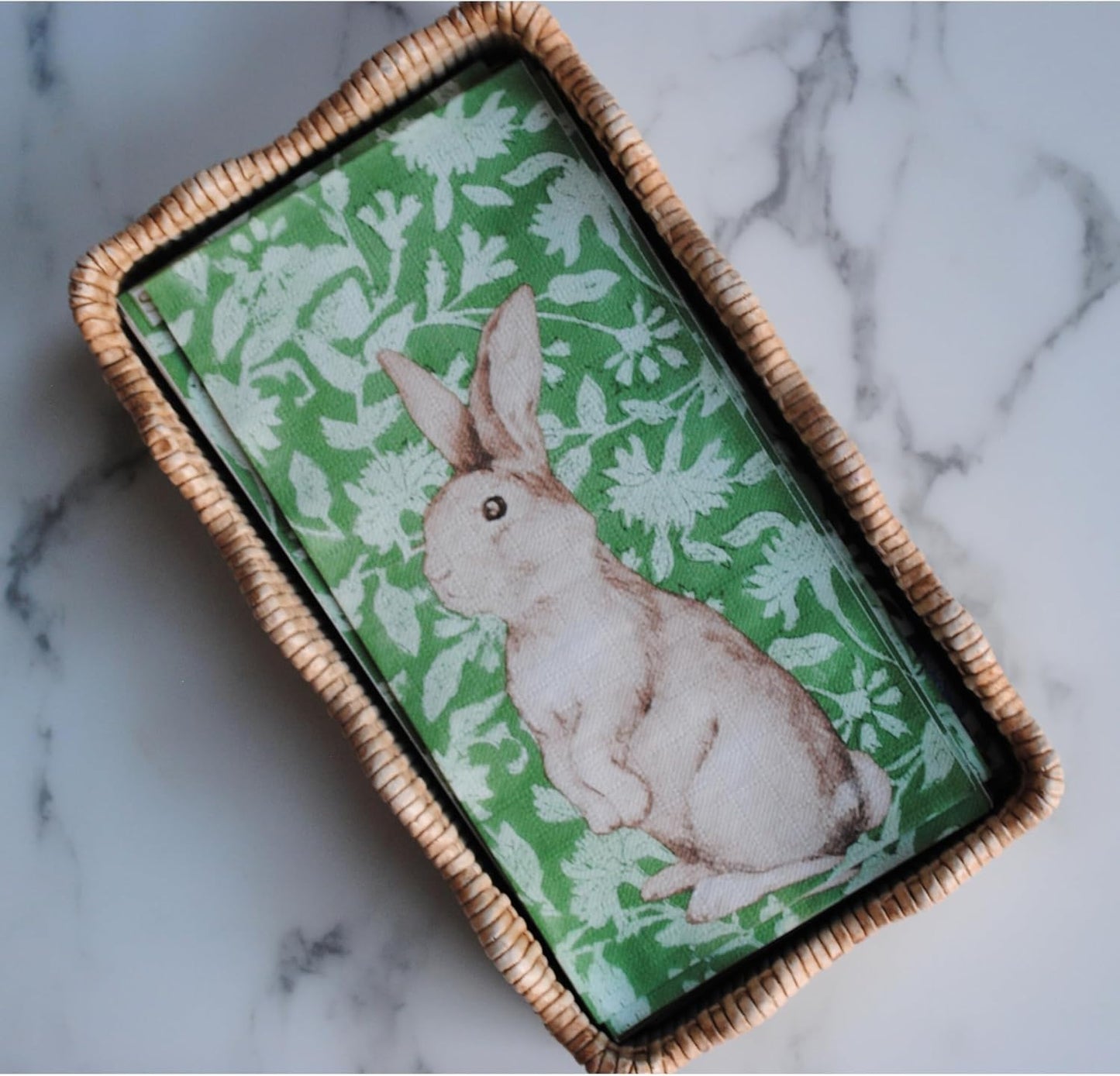 Green Floral Easter Bunny Guest Napkins