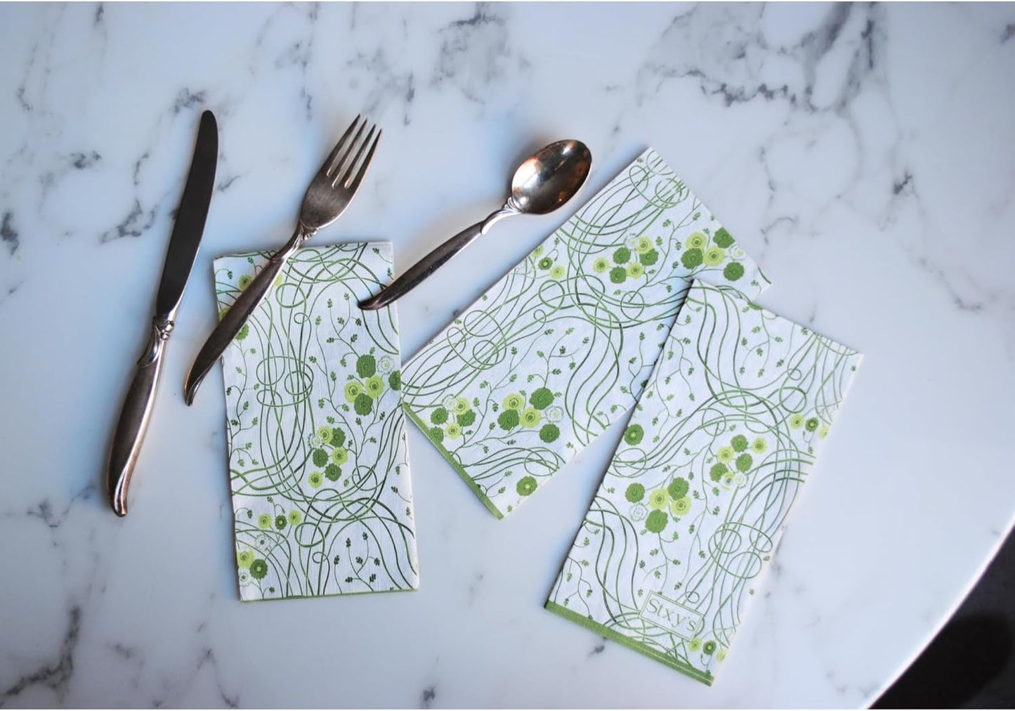 Green Floral Art Nevoux/Deco Paper Guest Napkins
