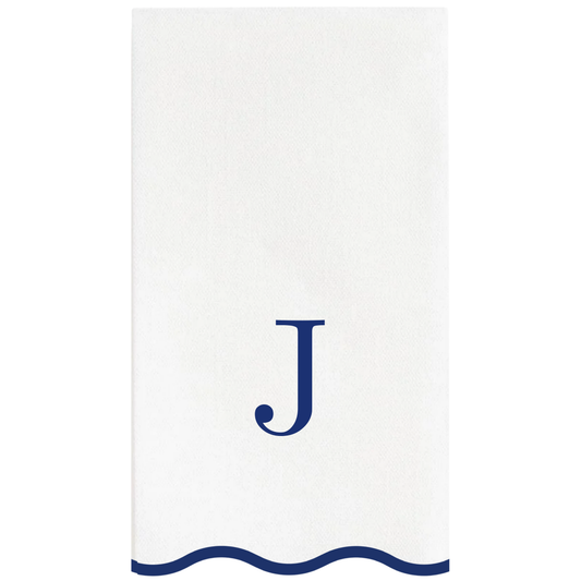 J Initials Letter Monogram Paper Napkins - Blue and White Scalloped