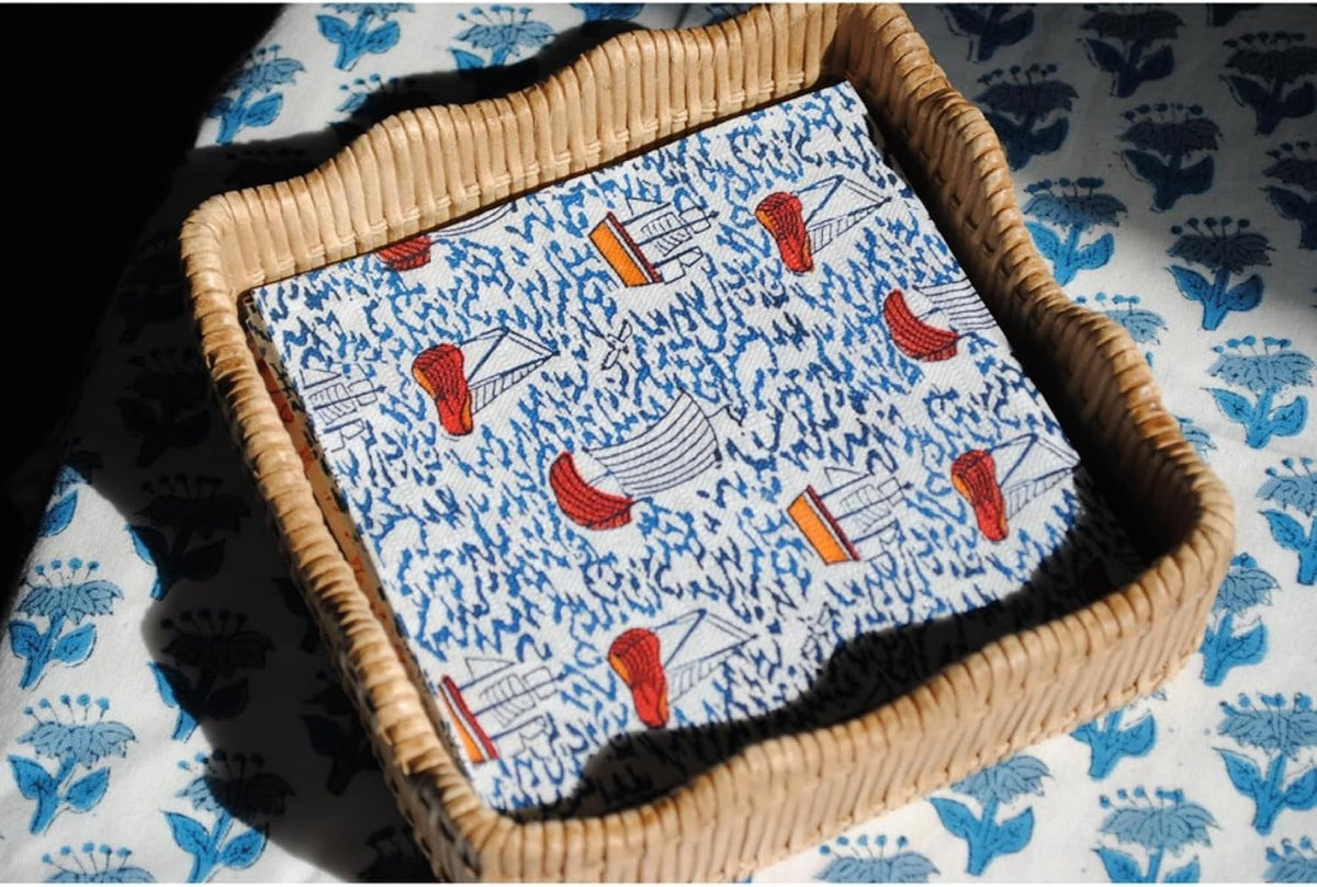 Sailboat Block Print Cocktail Paper Napkins