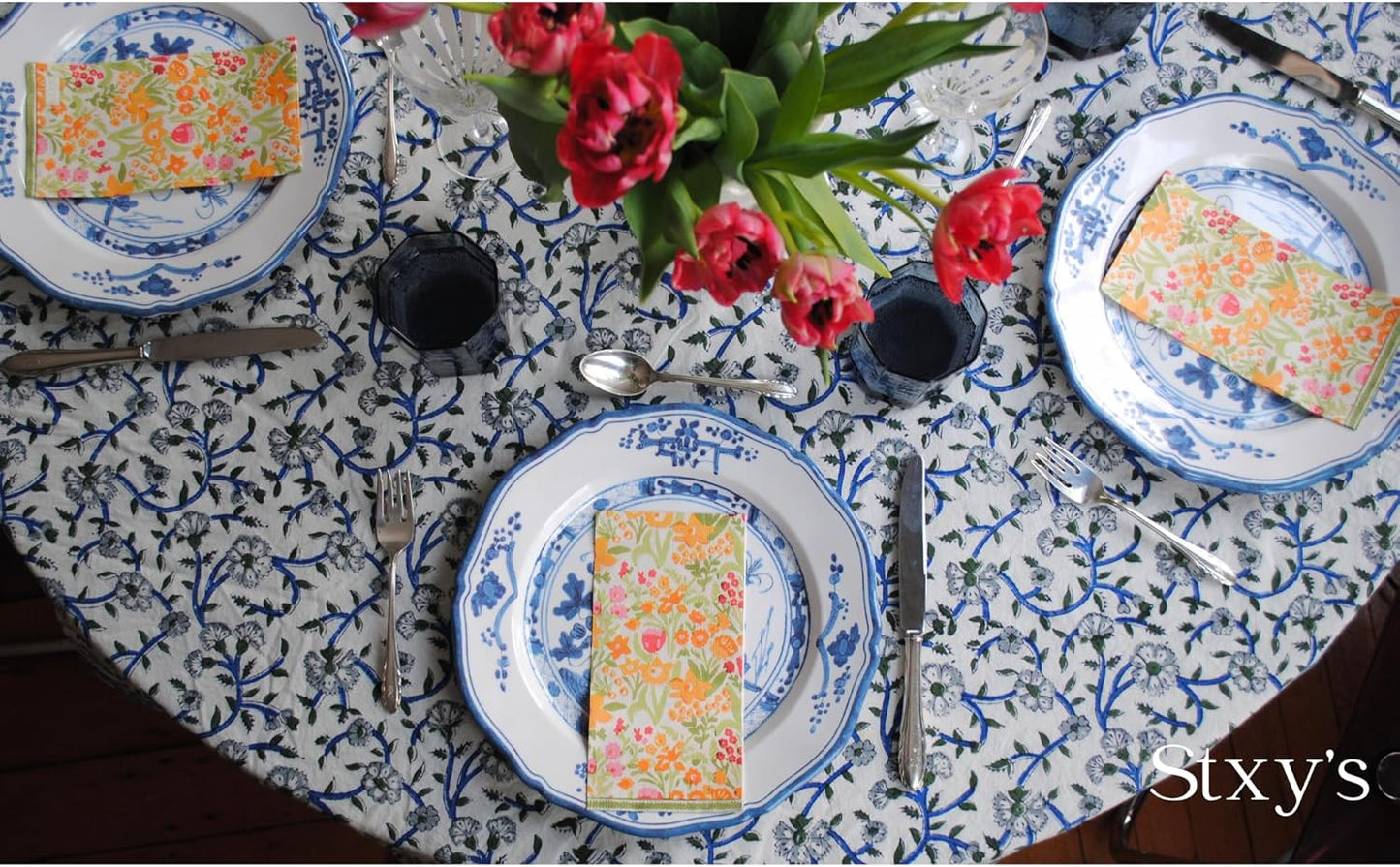 Tulips and Daffodils Spring Floral Block-Print Paper Guest Napkins