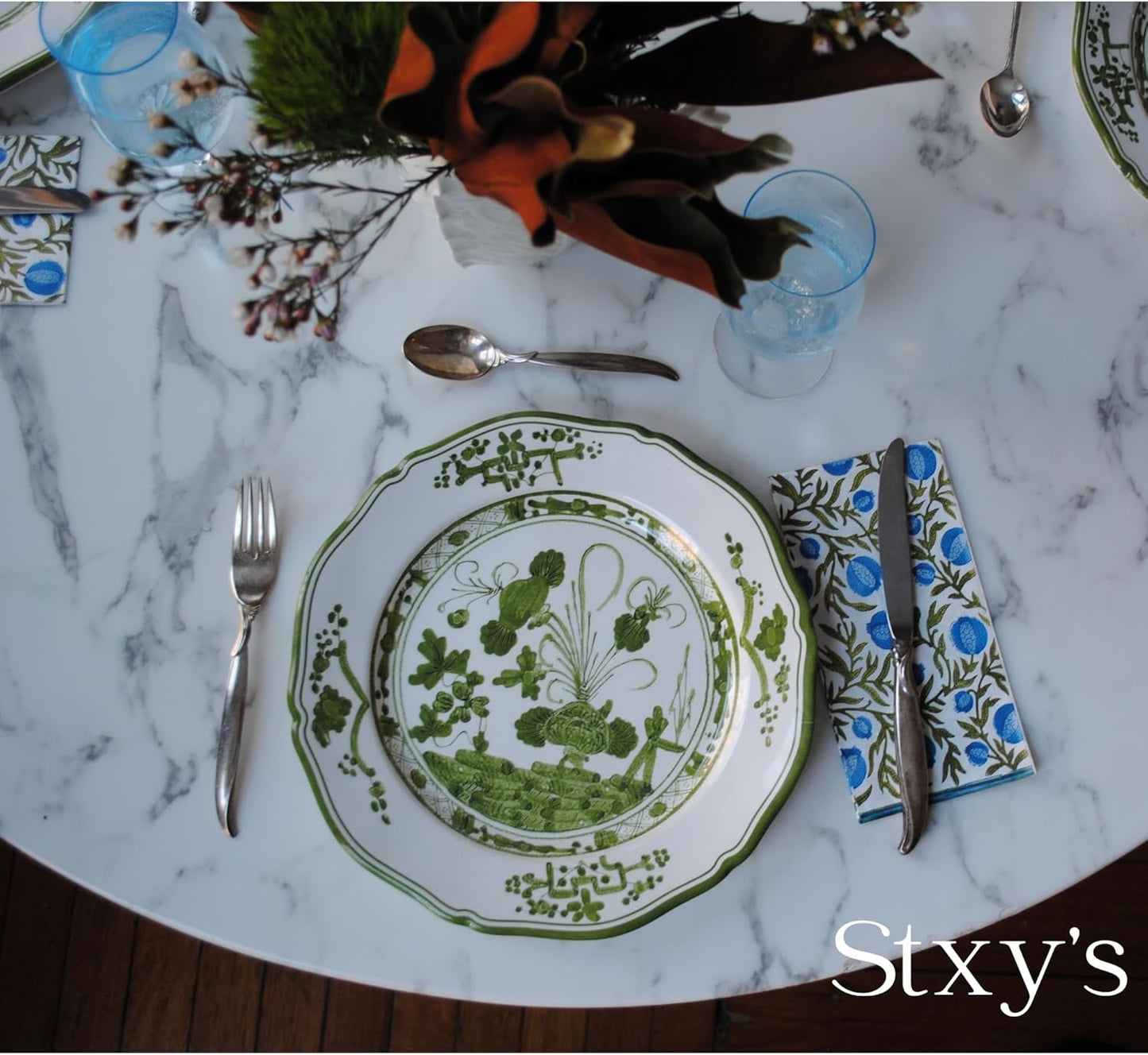 Blue Pomegranate Block-Print Paper Guest Napkins