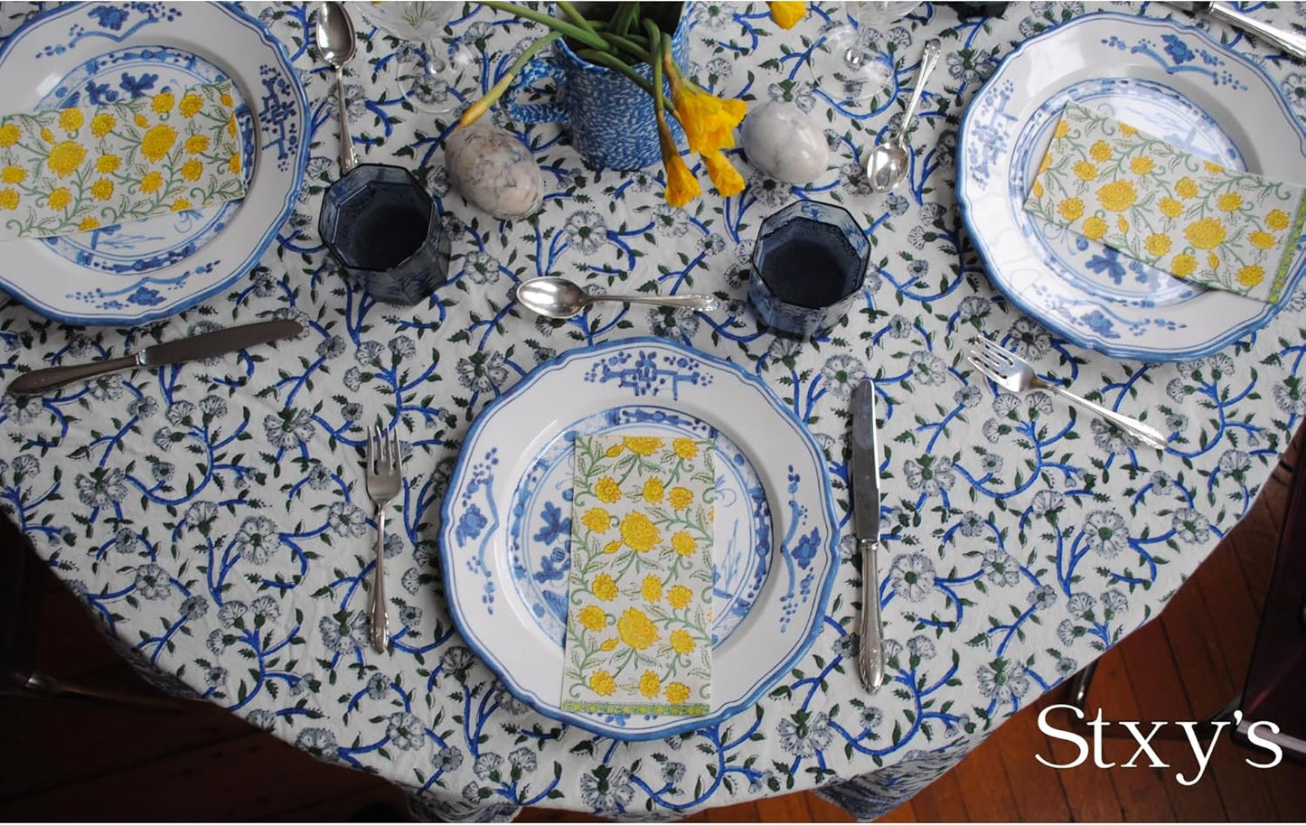 Yellow Daffodils Spring Floral Block-Print Paper Guest Napkins