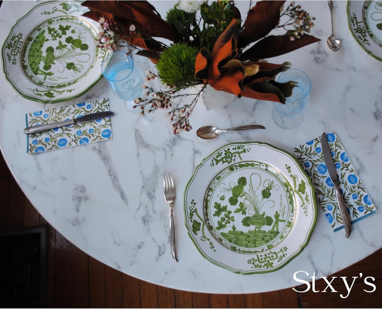 Blue Pomegranate Block-Print Paper Guest Napkins