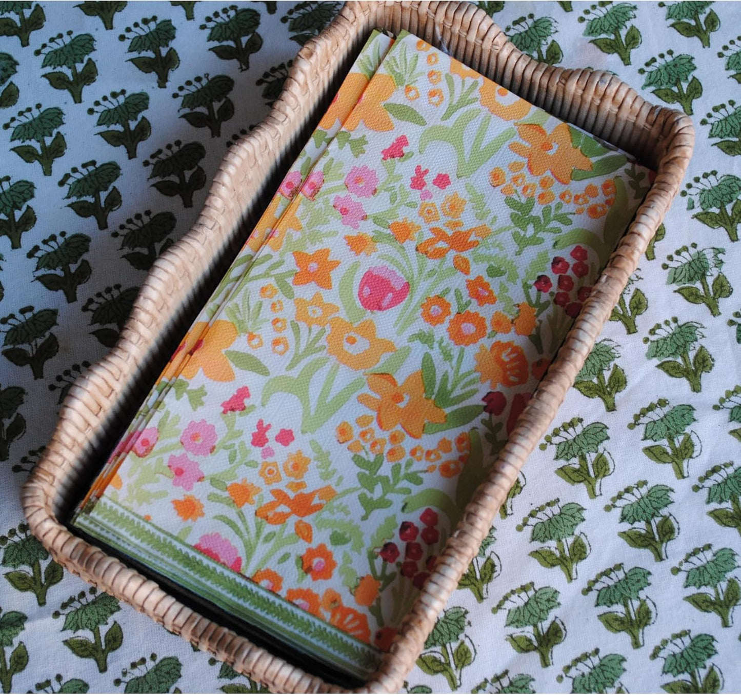 Tulips and Daffodils Spring Floral Block-Print Paper Guest Napkins