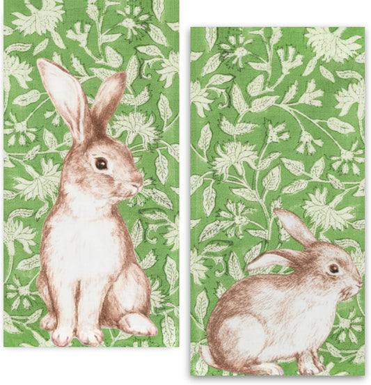 Green Floral Easter Bunny Guest Napkins