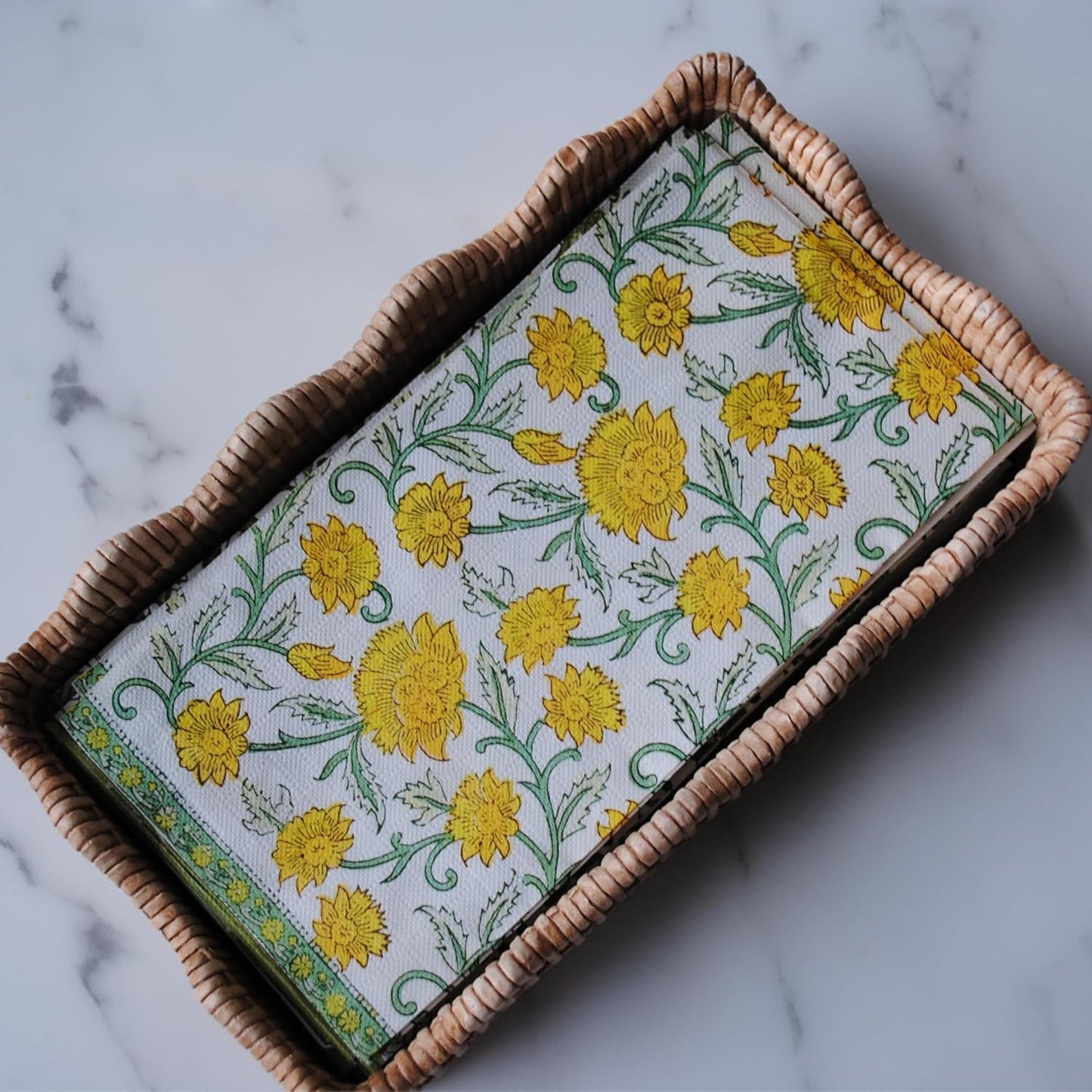 Yellow Daffodils Spring Floral Block-Print Paper Guest Napkins