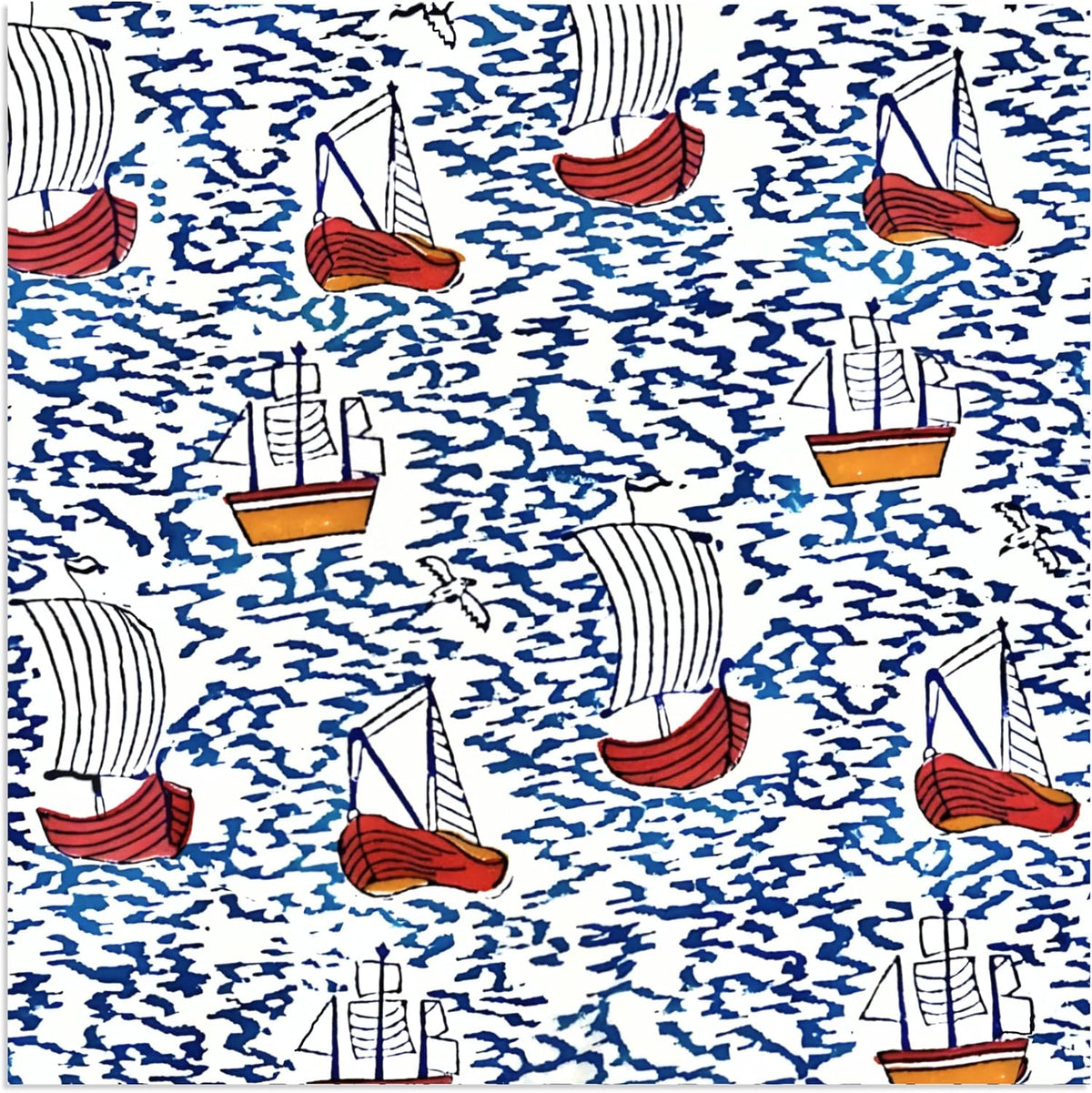 Sailboat Block Print Cocktail Paper Napkins