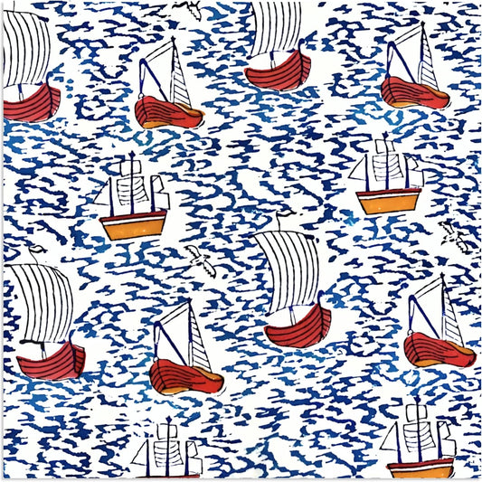 Sailboat Block Print Cocktail Paper Napkins