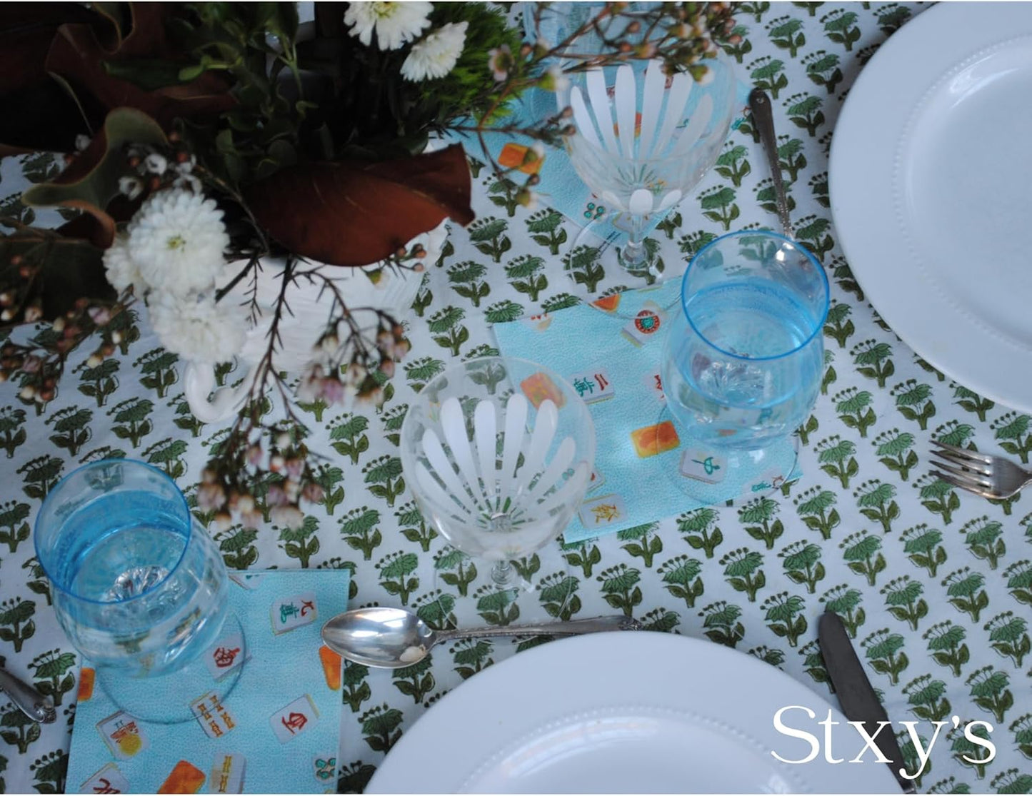 Teal Mahjong Cocktail Napkins