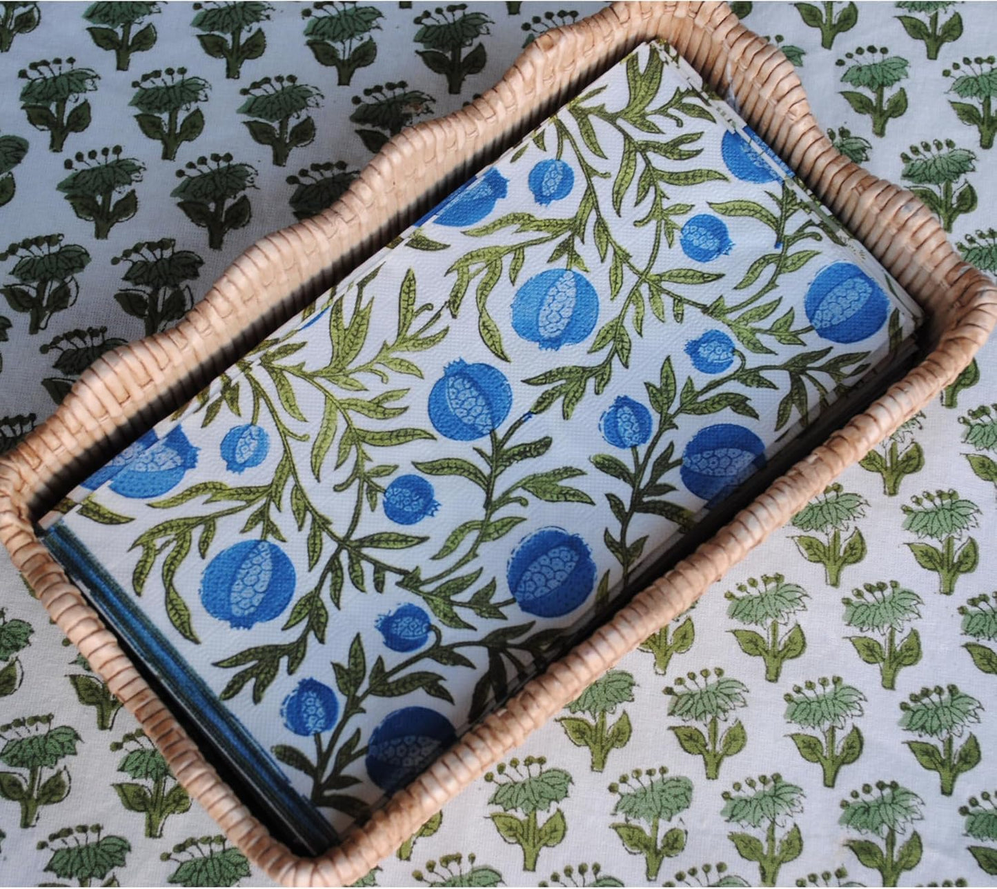 Blue Pomegranate Block-Print Paper Guest Napkins
