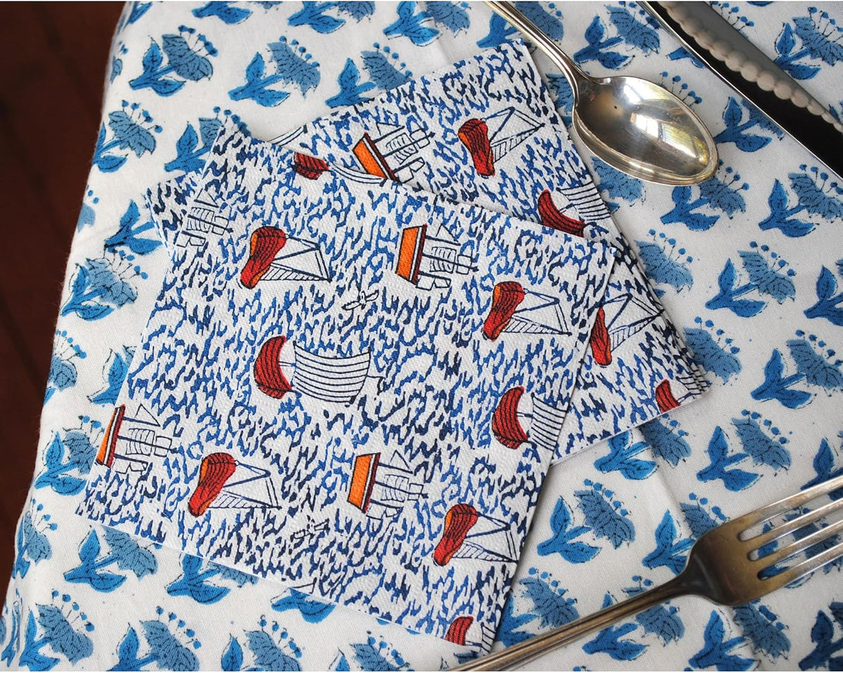 Sailboat Block Print Cocktail Paper Napkins