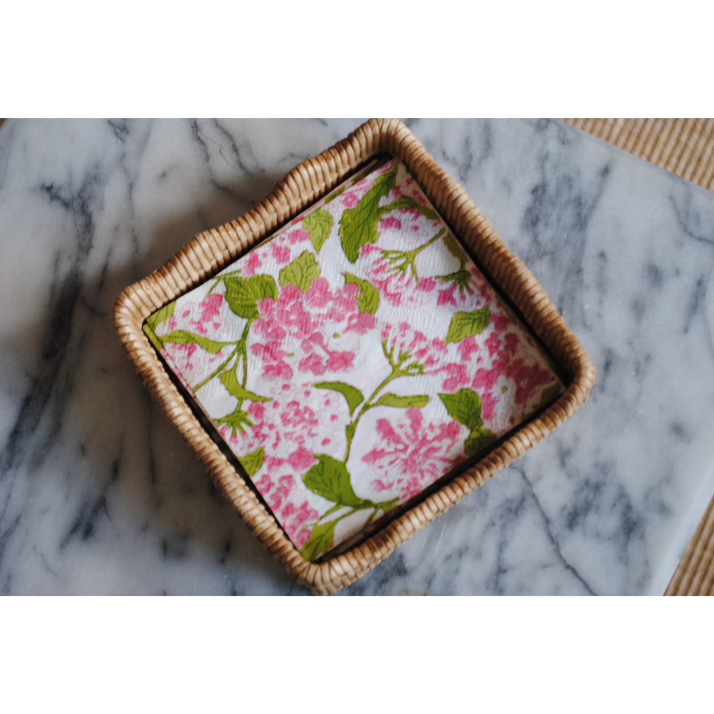 Pink Block Print Hydrangea Cocktail Napkins - case of 5