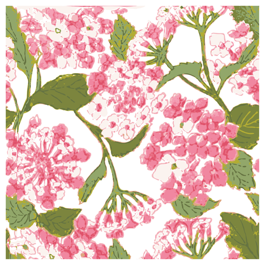 Pink Block Print Hydrangea Cocktail Napkins - case of 5