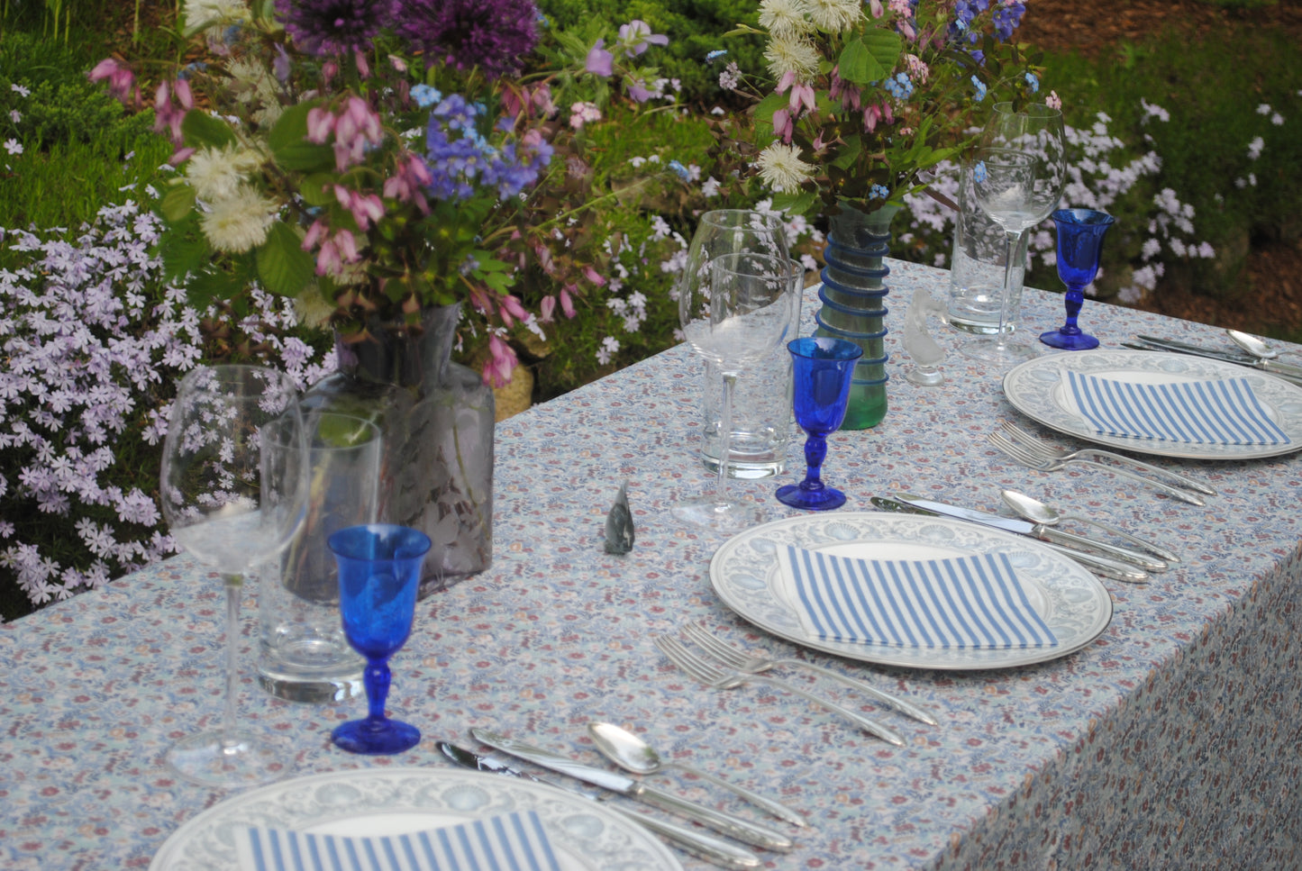 Blue Striped Seersucker Luncheon Napkins Cloth-Feel