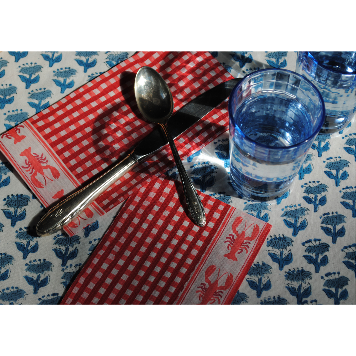 Lobster Block Print Paper Guest Napkins