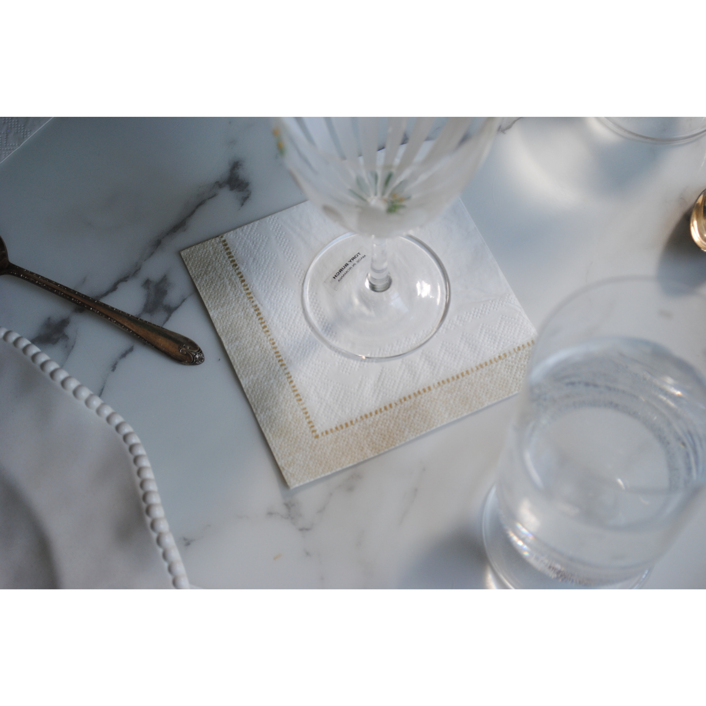 Beige Linen Border Cocktail Napkins - Case of 5