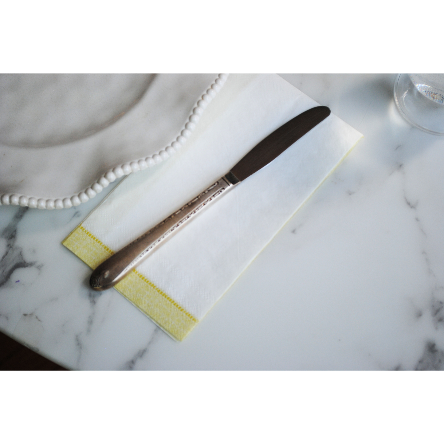 Yellow Linen Border Guest Napkins - Case of 5